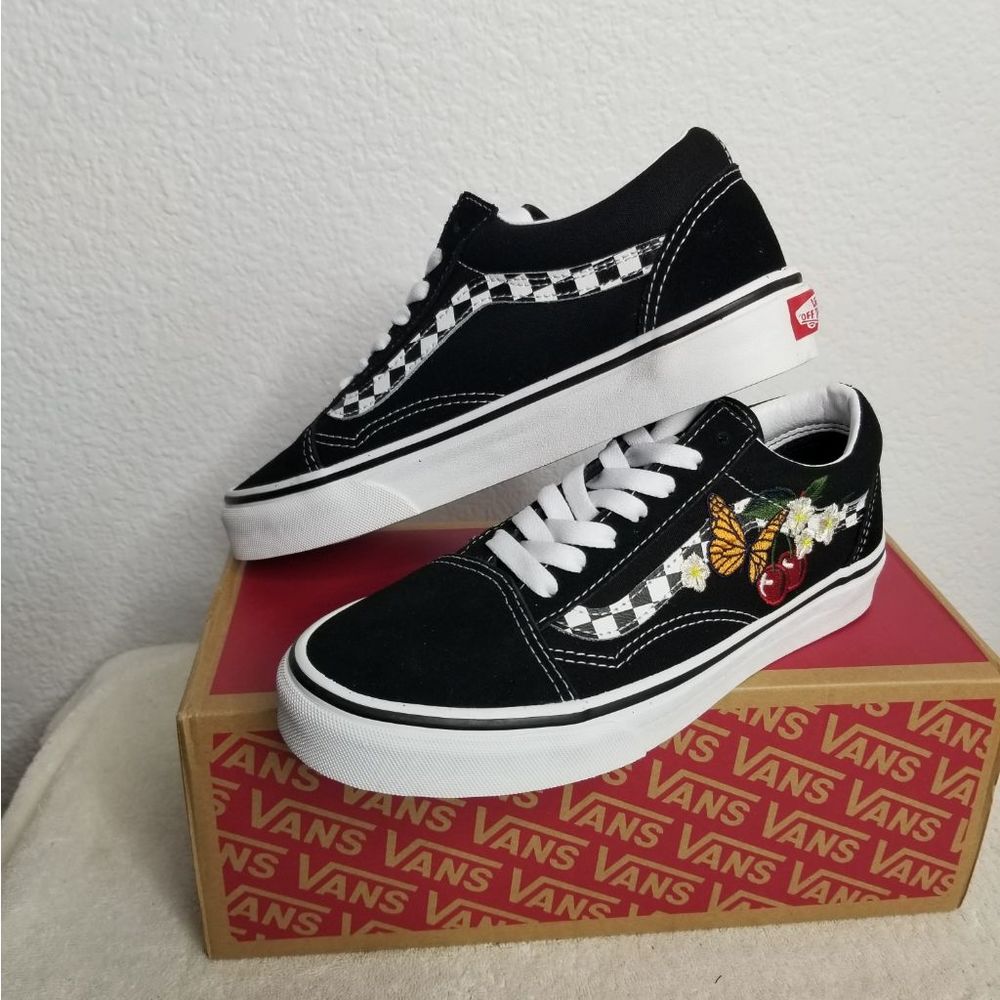 Van's Old Skool Checker Floral Sneaker Shoes Sz7.5 Womens New - Picture 2 of 8